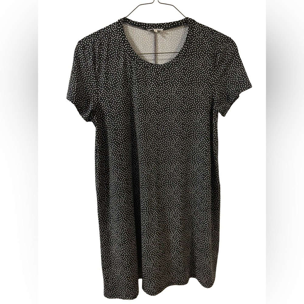 Mary Square Black Short Sleeve A-Line Polka Dot Shirt Resort Comfy Dress Large